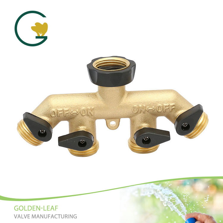 4 Way Brass Garden Hose Splitter Adapter connector